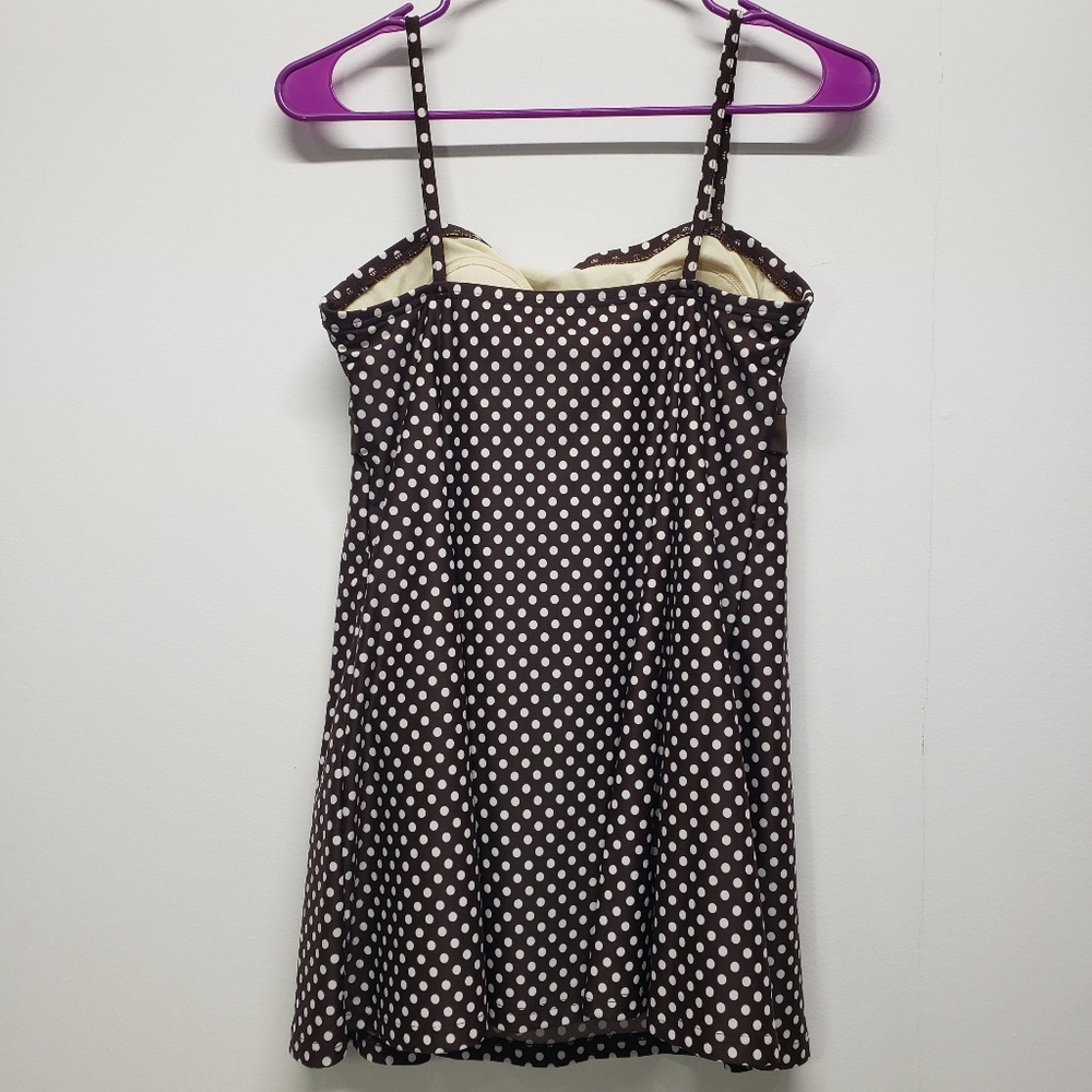A Shore Fit Swimdress 10 Thigh Solutions One Piece Brown Polka Dot Swim Retro - Picture 10 of 14